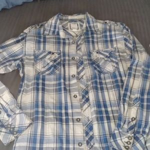 Mens BKE athletic fit large blue button down long sleeve or 3/4 length
